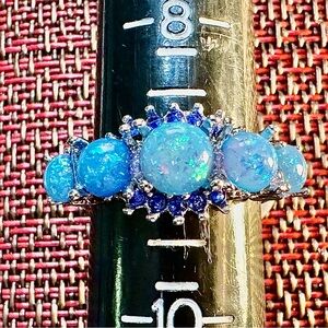 Dazzling Blue Iridescent Gems Silver Ring
